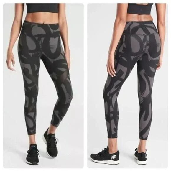 Athleta Size Large L Tenacity 7/8 Tight Gray Black Print High Waist Leggings - Picture 2 of 9
